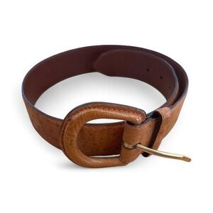 Vintage Polo Ralph Lauren caramel Ostrich Leather Belt with Gold Buckle
